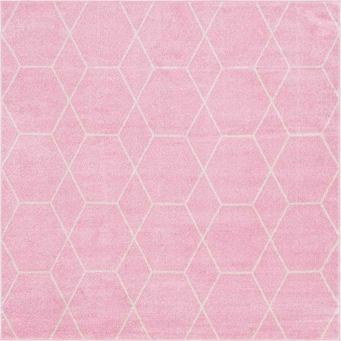 Unique Loom Trellis Frieze Collection Area Rug - Geometric (7' 10" Square, Light Pink/ Ivory)