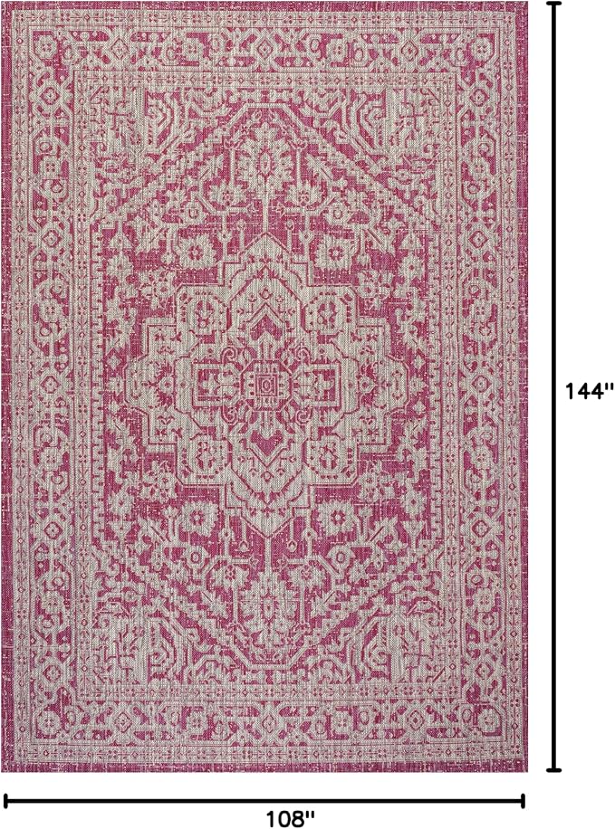JONATHAN Y Medallion Weave Indoor Outdoor Area Rug 9X12 Fuchsia/Light Gray, Sinjuri Textured for Backyard, Patio, Porch, Easy-Cleaning, High Traffic, Pet-Friendly, Non-Shedding (SMB101G-9)