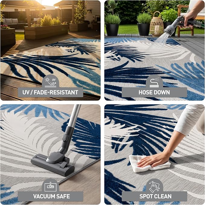 Rugshop Lucca Contemporary Floral Indoor/Outdoor 2' 7" X 4' Navy