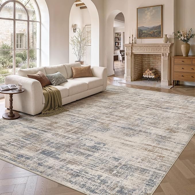 UERMEI 7x9 Area Rug for Living Room Washable Abstract Brown Carpet | Low Pile Non-Slip Soft Neutral Modern Kid Pet Friendly Large Rugs For Bedroom Dining Room Nursery Office Indoor Decor