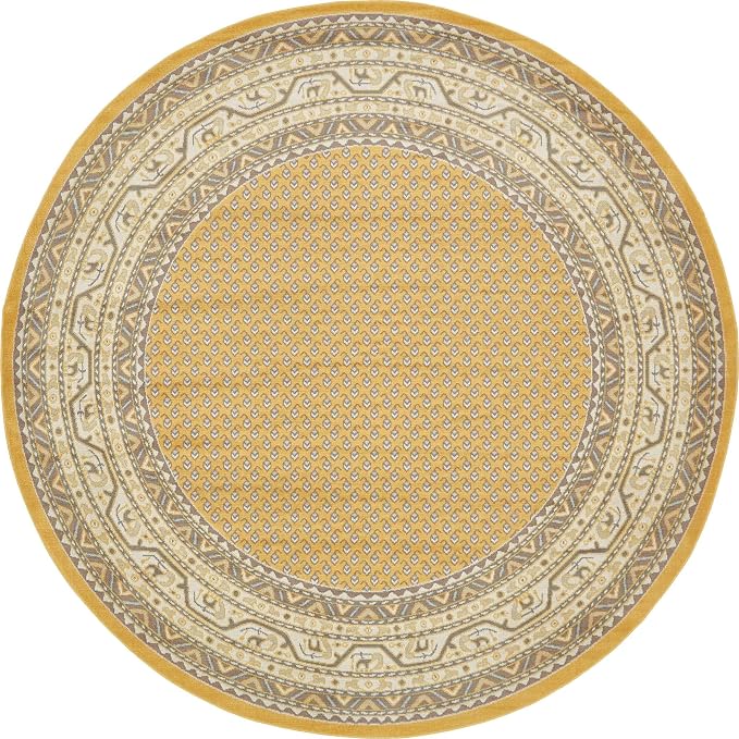 Unique Loom Williamsburg Collection Traditional Border with Dotted Center Area Rug, Round 8' 0" x 8' 0", Yellow/Beige