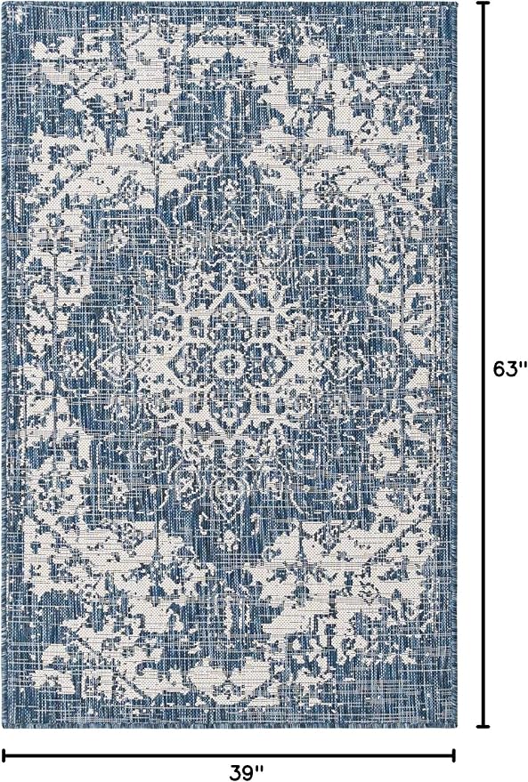 Unique Loom Outdoor Collection Area Rug - Dubai (3' 3' x 5' 3' Rectangle, Blue/ Ivory)