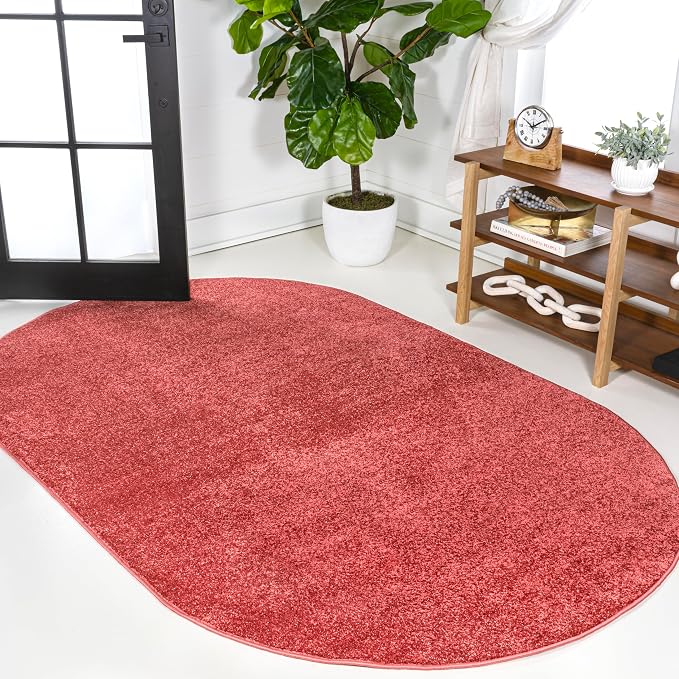 JONATHAN Y Haze Solid Low-Pile Red 6x9 Oval Indoor Area Rug, Coastal,Bohemian,Minimalist,Classic, Easy-Cleaning for Living Room,Bedroom,Kitchen,Pet Friendly,Non-Shedding (SEU100E-6OV)