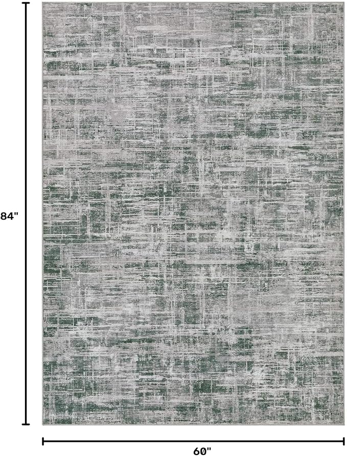 UERMEI 5x7 Area Rug for Living Room Washable Abstract Grey/Green Carpet | Low Pile Non-Slip Soft Neutral Modern Kid Pet Friendly Large Rugs For Bedroom Dining Room Nursery Office Indoor Decor
