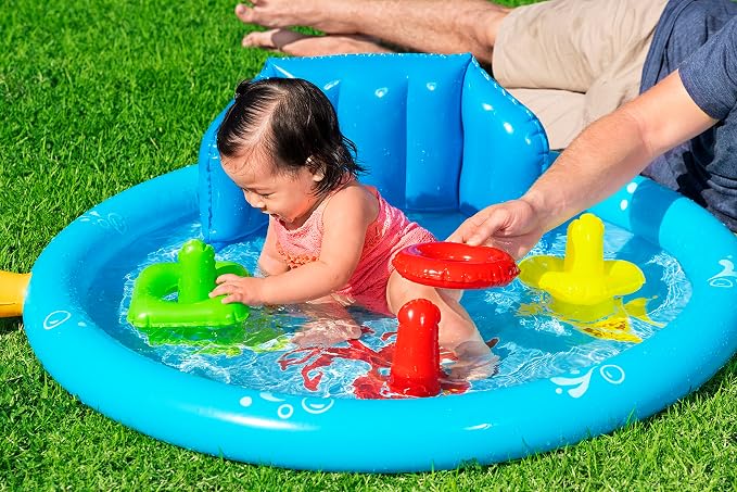 Bestway Seashapes Splash Pad | Baby Sensory Water Pool, with Backrest, Sunshade and Games, 6 Months +