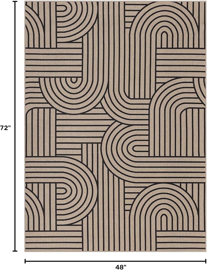 GarveeHome Rainbow Easy Jute Rug 4x6 Washable Abstract Non Slip Living Room Ultra-Thin Bedroom Rug, Non Skid Backing Non Shedding Accent Carpet for Dining Room Office