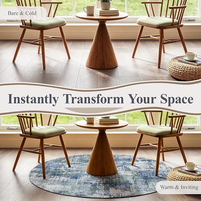 Sasttie 4ft Round Area Rug, Modern Abstract Circle Carpet, Blue & Green | Machine Washable, Ultra-Soft Faux Wool, Low Pile, Non-Slip, Lightweight, Thin, for Living Room, Bedroom, Dinning Room & Dorm