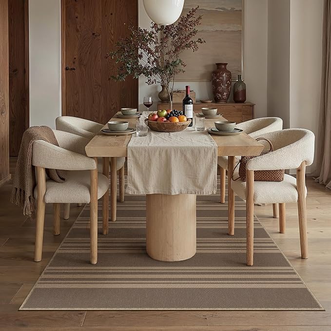 PureCozy Striped Easy Jute Rug 3x5 Nature Entryway Carpet Washable Non Slip Office Door Mat Farmhouse Neutral Non Shedding Small Indoor Outdoor Rug for Bathroom Kitchen Bedroom Living Room