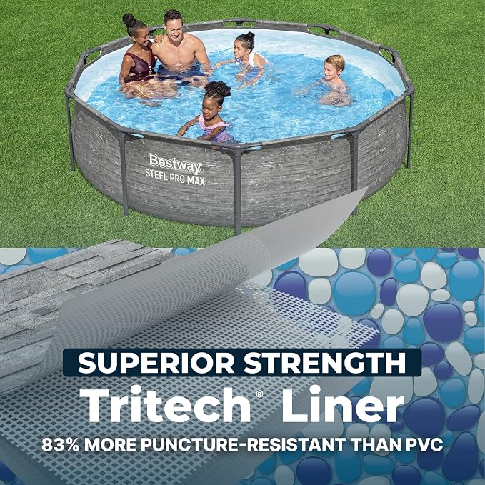 Bestway Steel Pro MAX 10' x 30" Above Ground Swimming Pool Set with Pump | Durable Round Metal Frame Outdoor Backyard Pool, Puncture-Resistant Liner - Filter Pump Included, Stacked Stone Print