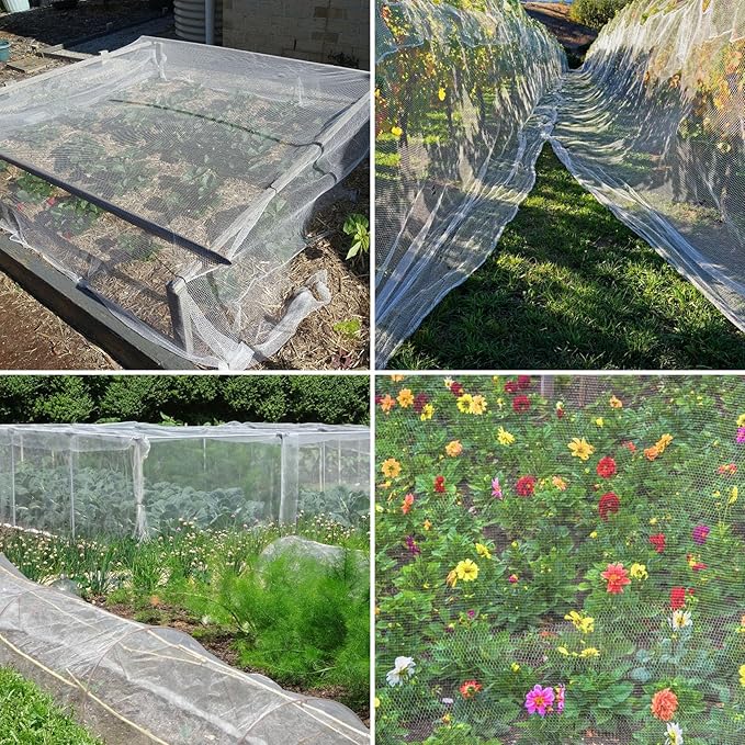 Unves 2 Pack 10 x 10 FT Garden Netting, Insect Bird Mosquito Netting for Garden Protection Vegetable Fruits, Ultra Mesh Raised Bed Plant Covers Protect Plants from Birds Bugs