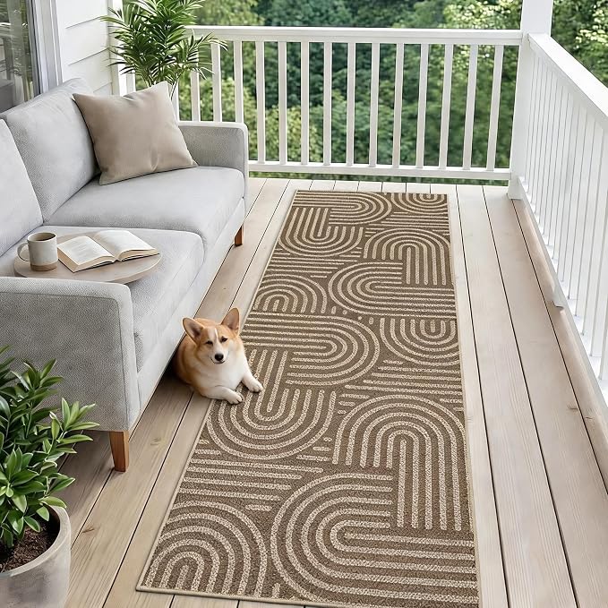 Garvee 2x6 Modern Abstract Kitchen Rugs Washable Rugs for Hallway | Brown Rainbow Area Rug Stain Resistant Easy Cleaning Throw Rugs Low Pile Floor Cover for Bedroom Laundry