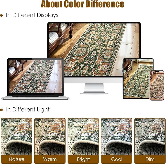 Washable Area Rugs - Perfect for Living Room, Bedroom, Kids Room, Nursery - Stain & Water Resistant Non-Slip, Pet & Child Friendly, Vintage Tribal Area Rugs (Green, 2'6'' x 8')