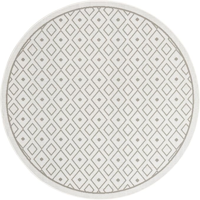 Unique Loom Outdoor Trellis Collection Area Rug - Kafes (7' 1" Round, Ivory/ Gray)