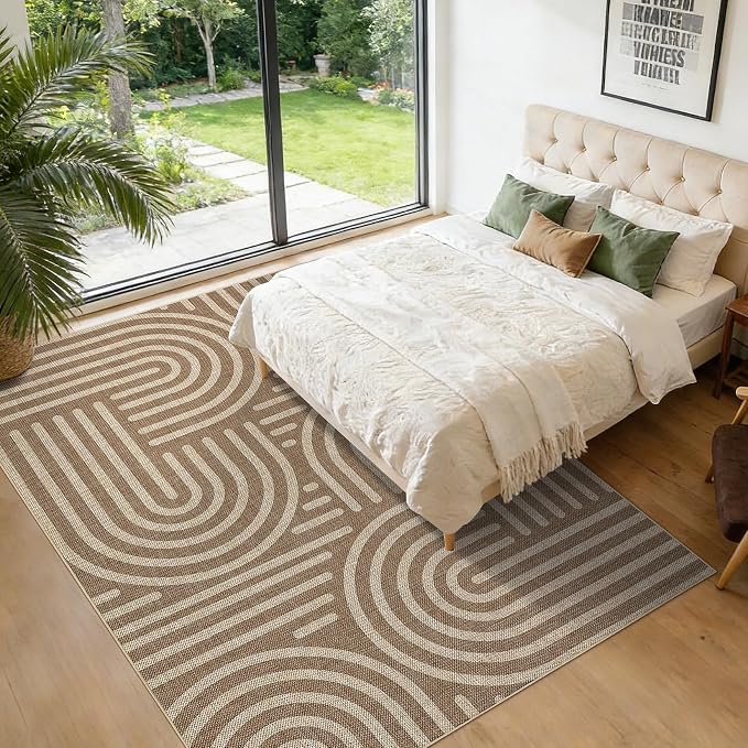 Garvee 8x10 Modern Abstract Washable Rugs for Living Room Bedroom Rug | Brown Rainbow Area Rug Stain Resistant Easy Cleaning Throw Rugs Low Pile Floor Cover for Nursery Dining Room Apartment