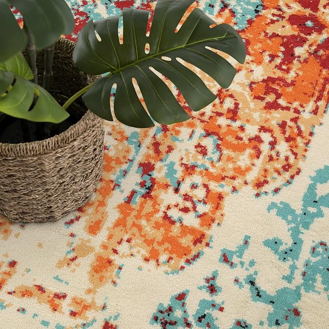 Lahome Reine Boho Rugs for Living Room 8x10, Washable Bedroom Area Rug Soft Low Pile Dining Room Rugs for Under Table,Vintage Non Slip Indoor Floor Carpet for Playroom Office (8x10 Orange)