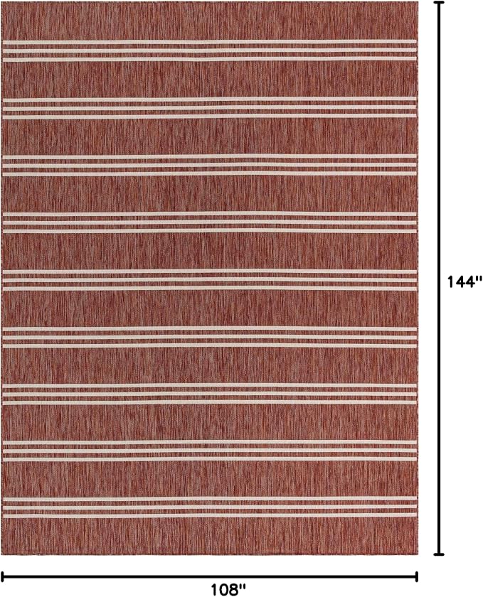Unique Loom Outdoor Collection Area Rug - Anguilla (9' x 12' Rectangle, Rust Red/ Ivory)