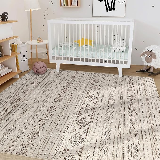Nakagishi Boho 5x8 Area Rug Living Room Rugs Machine Washable Dark Brown | Soft, Pet & Kid Friendly, Carpet for Living Room/Bedroom/Office/Kitchen/Nursery, Daily Home Decor Stain Resistant Moroccan