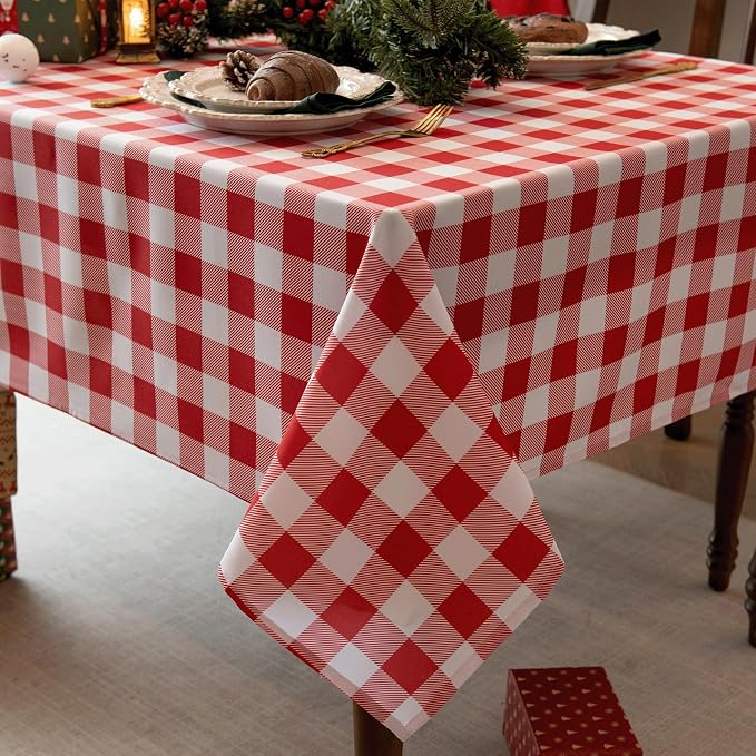 Waterproof Checkered Tablecloth Fabric - Rectangle 58x84 Inch Classic Gingham Buffalo Plaid Table Cloth for Indoor/Outdoor Use - Washable Table Cover for Kitchen, BBQs, and Parties
