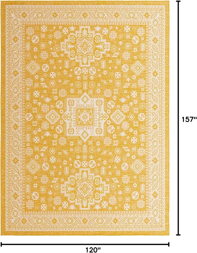 Unique Loom Outdoor Aztec Collection Area Rug - Chalca (10' x 13' 1" Rectangle, Yellow/ Ivory)