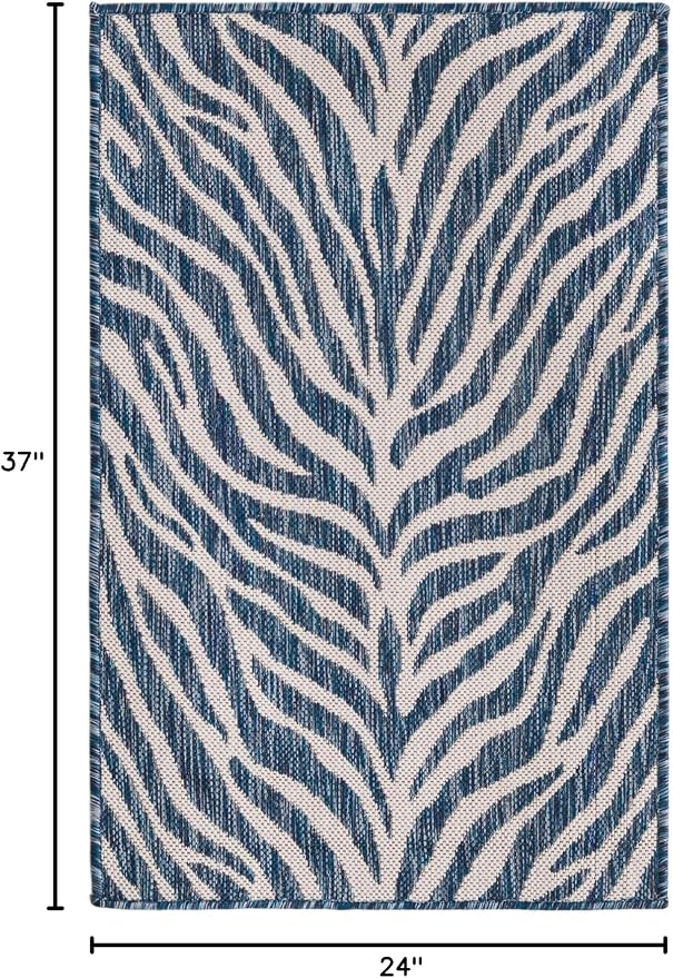 Unique Loom Outdoor Safari Collection Area Rug - Tsavo (2' x 3' 1" Rectangle, Blue/ Ivory)