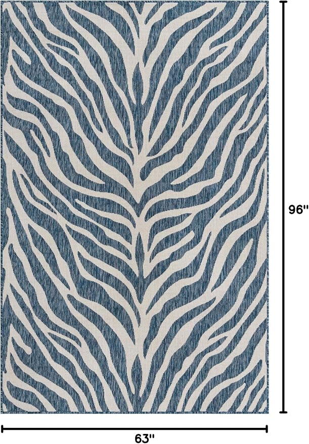 Unique Loom Outdoor Safari Collection Area Rug - Tsavo (5' 3" x 8' Rectangle, Blue/ Ivory)