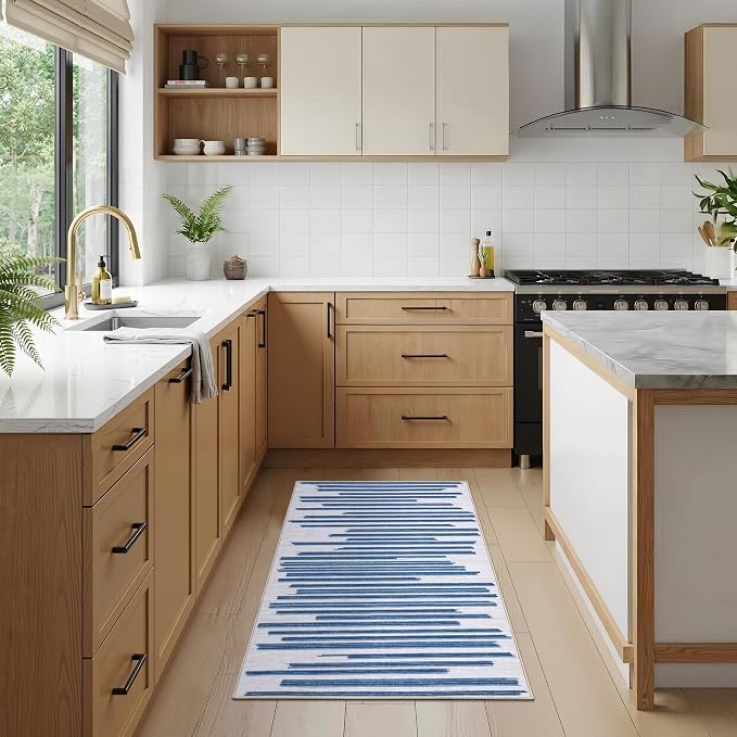 GarveeHome 2x3 Washable Rug Before Upstairs Non Slip Low Pile Entry Rug | Low pIle Striped Doormat Modern Stain Resistant Kitchen Rug for Bedroom Hallway Dining Room Living Room