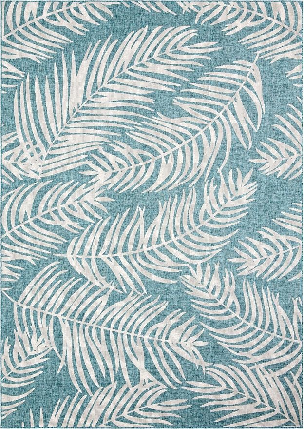 Unique Loom Outdoor Botanical Collection Area Rug - Palm (10' x 14' 1" Rectangle Light Aqua/Ivory)