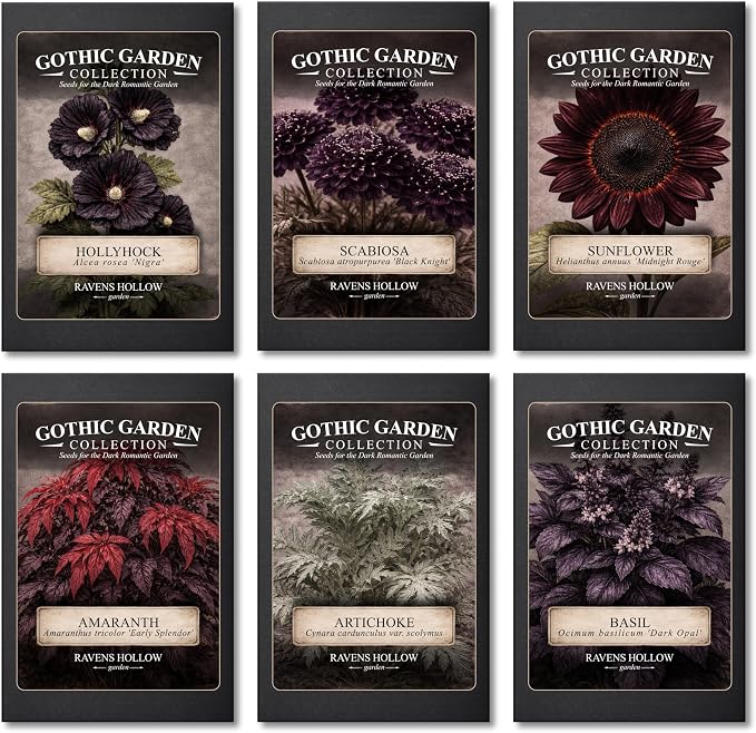Ravens Hollow Garden Gothic Garden Seed Collection, 6 Open-Pollinated Flower & Foliage Varieties