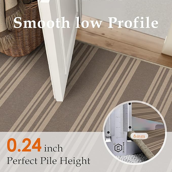 PureCozy Striped Easy Jute Rug 3x5 Nature Entryway Carpet Washable Non Slip Office Door Mat Farmhouse Neutral Non Shedding Small Indoor Outdoor Rug for Bathroom Kitchen Bedroom Living Room