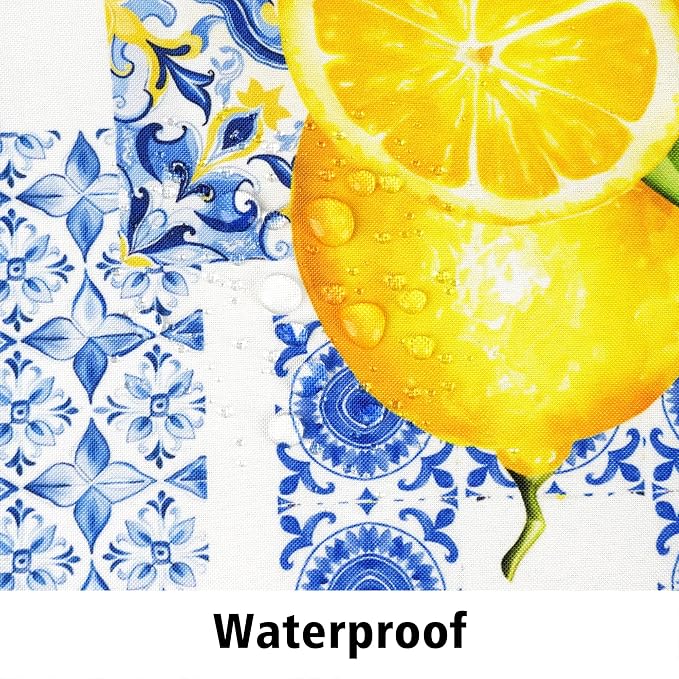 Outdoor Tablecloth with Umbrella Hole and Zipper, Rectangle Patio Table Covers for Spring/Summer, Machine Washable Outdoor Picnic Table Cloth (Mediterranean, 60" × 84" Rectangular)