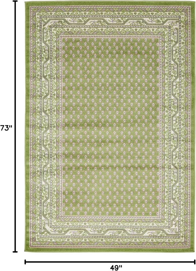 Unique Loom Williamsburg Collection Traditional Border with Dotted Center Area Rug, Rectangular 4' 0" x 6' 0", Green/Beige