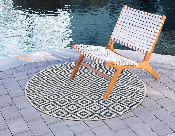 Unique Loom Jill Zarin Outdoor Collection Area Rug - Costa Rica (4' 1" Round, Blue/ Ivory)