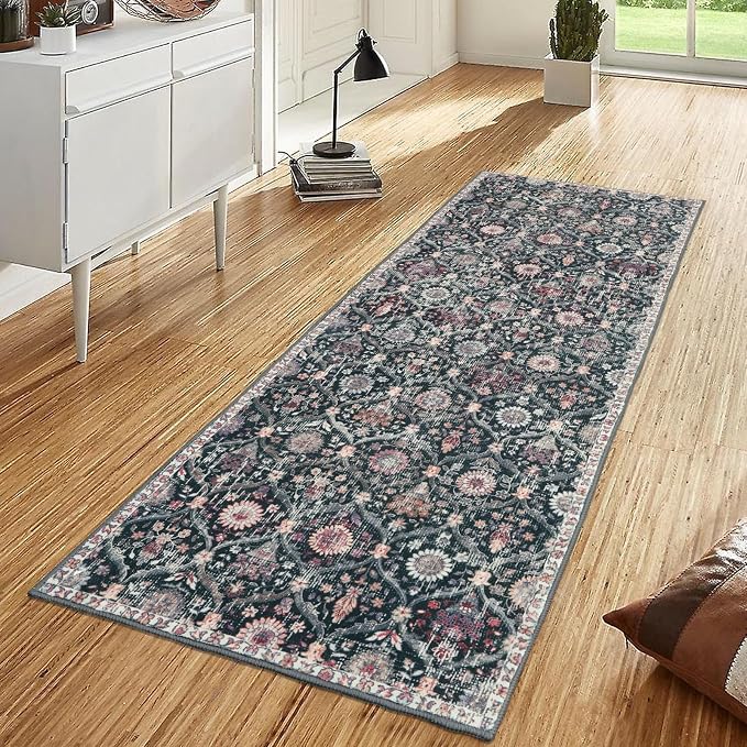 Lahome Moroccan Hallway Rug, 2'5''x8' Washable Kitchen Runner Rugs Non Skid | Non Skid Runners for Hallways Ultra-Thin Oriental Carpet for Laundry Room Bedroom Bathroom Elise, Black Multi