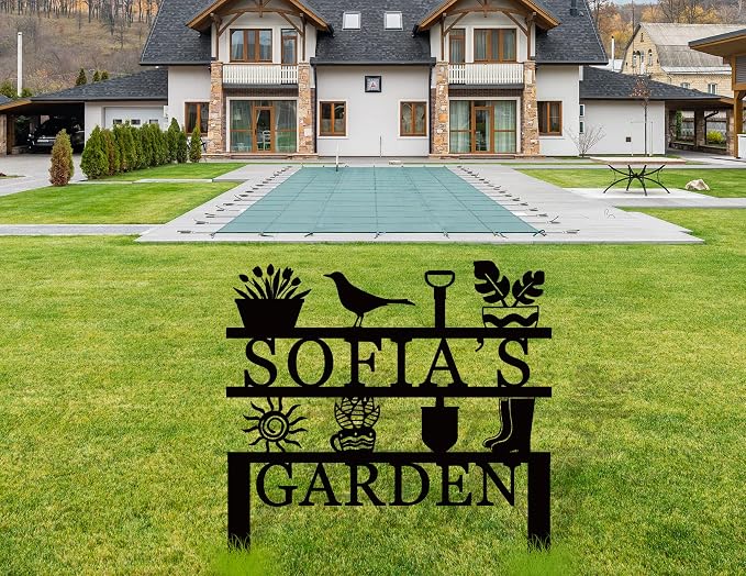 Customized Metal Garden Sign - Personalized Outdoor Address Plaque & Lawn Decoration Stake with Flower Design, Durable Weather-Resistant Garden Décor for Home, Yard, or Gift