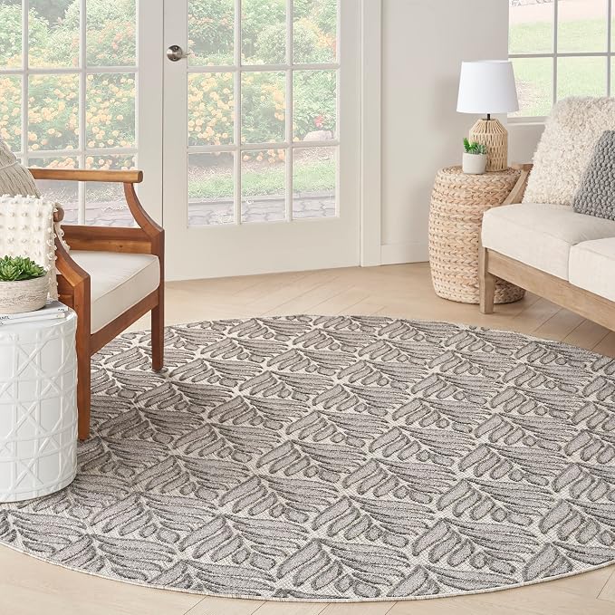 Nourison Home Aloha Charcoal 7'10" x Round Area Rug - Easy Clean, Non Shedding, Bed Room, Living Room, Dining Room, Kitchen (8' x Round)