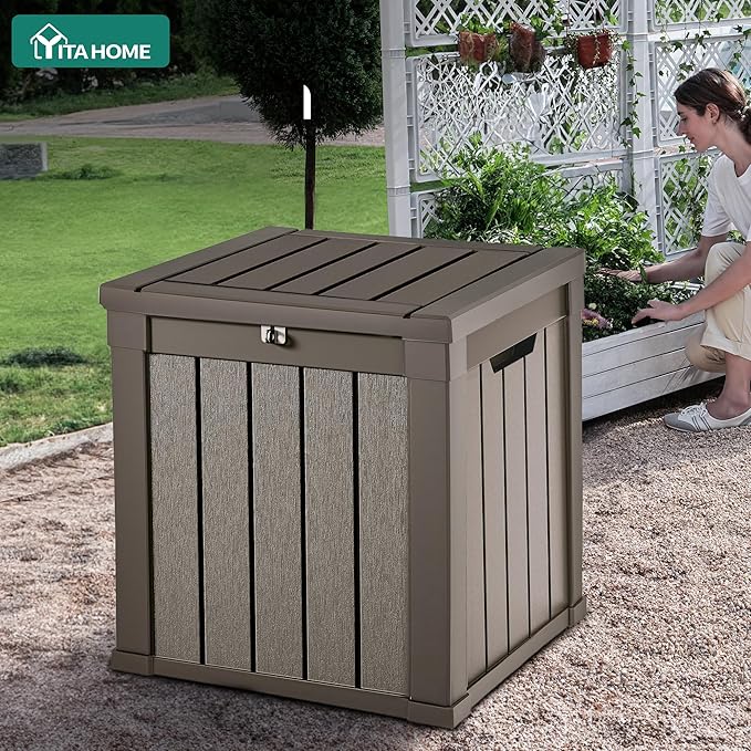 YITAHOME 51 Gallon Outdoor Storage Deck Box | Waterproof Resin Package Delivery and Storage Box with Lockable Lid for Patio Furniture Cushions, Pool Accessories, Garden