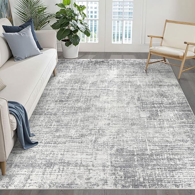 LOONGRUG 6x8 Area Rug Washable Neutral Modern Rug for Living Room Grey | Abstract Soft Stain Resistant Indoor Non-Slip Carpet for Bedroom Nursery Kids Office Playroom Dining Room
