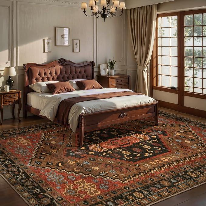Ciicool 8x10 Area Rugs for Living Room,Washable Large Boho Throw Carpet | Oriental Low-Pile Soft Vintage Non-Slip Indoor Carpet for Kitchen Bedroom Bedside Laundry Bathroom Dining Room Foyer Decor