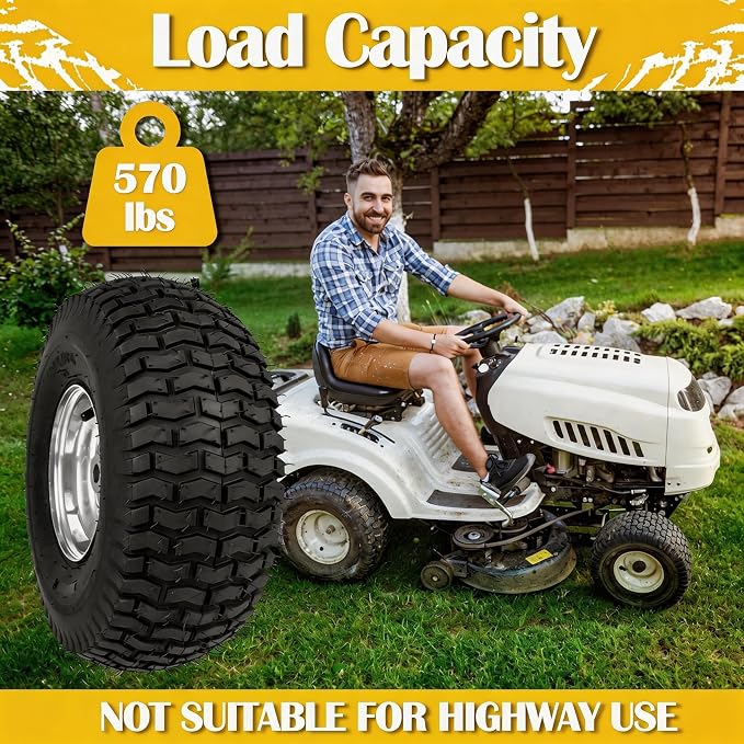 15x6.00-6 Lawn Mower Tire and Wheel, 570LBS Capability, Compatible with J ohn Dee re, C ub Cad et, C raftsman, H usqvarna Riding Tractors and Mowers, 3/4" Bushing, 3" Centered Hub, 2 Pack