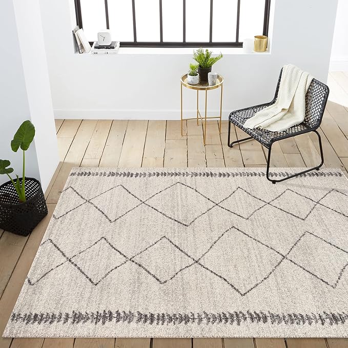 JONATHAN Y Zaina Moroccan Beni Souk Cream/Gray Indoor Area Rug, 5x8, Contemporary, Modern, Easy-Cleaning for Living Room, Bedroom, Kitchen, Pet Friendly, Non-Shedding (MOH203B-5)
