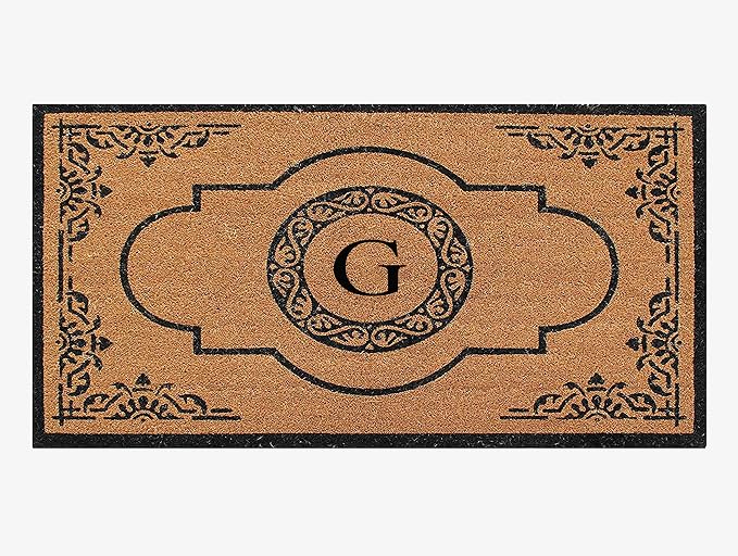 A1HC Natural Coir Monogrammed Doormat for Outside Entrance, Heavy Duty, Low Profile, Anti-Shed Treated Front Door Mat, Easy to Clean, Long Lasting Entryway Doormats - 30"x48"