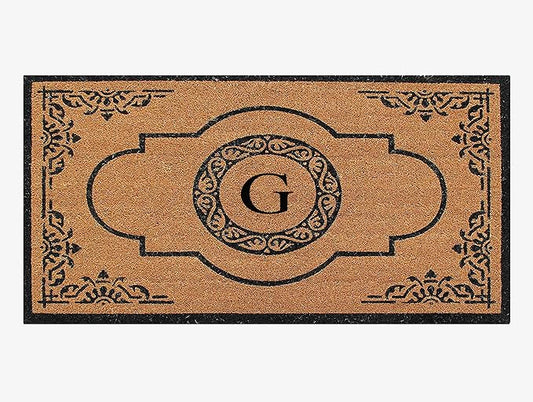 A1 Home Collections First Impression Hand Crafted Abrilina Entry Coir Monogrammed Double Doormat, 72" L x 36" W, X-Large