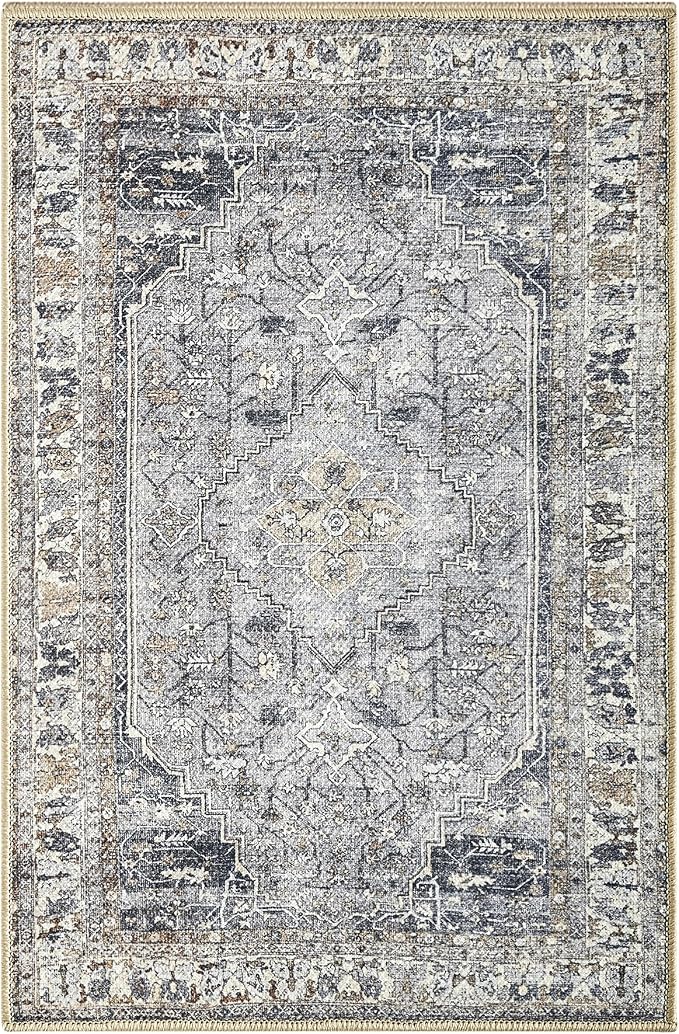 Keen Home Design Vintage Washable Entryway Rug, Non-Slip Low Pile, 2x3 | Machine Washable Cotton Chenille, 0.25In Low Pile, Rubber Non-Slip Back; Kitchen, Entryway, Bathroom, Bedside