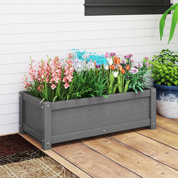 HDPE Raised Planter Box Outdoor,Rot-Resistant and Non-Cracking,Small Raised Beds for Gardening 29.5 * 14.4 * 9.8 in for Yard,Lawn,Outdoor Planter Boxes Rectangle with Drainage Holes Gray