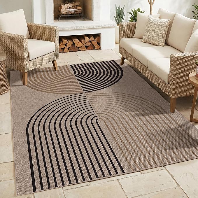 GarveeHome Modern Rainbow 8x10 Easy Jute Rug for Living Room Indoor Outdoor Patio Farmhouse, Contemporary Non Slip Non Shedding Carpet for Bedroom Backyard Dining Room