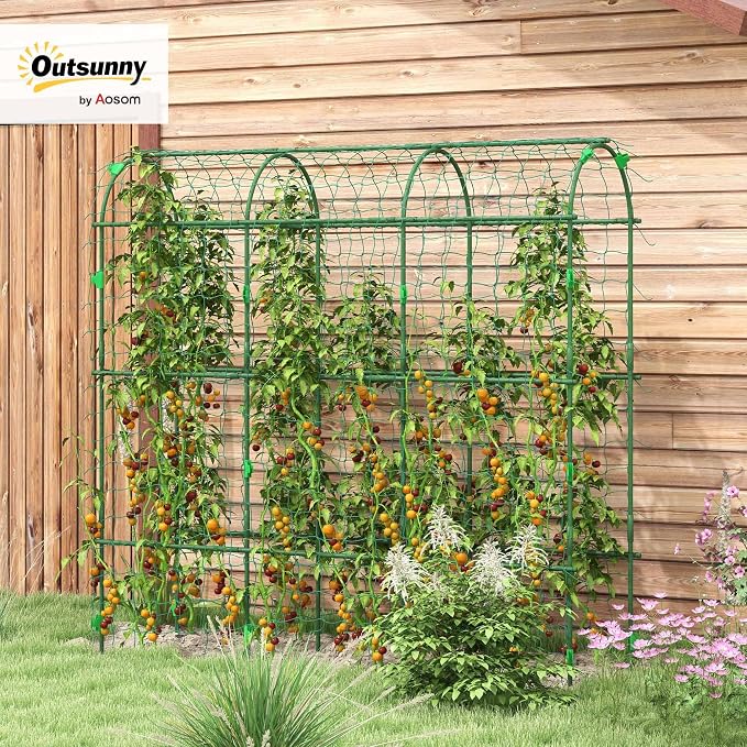 Outsunny Cucumber Trellis, 6' Tall Arch Trellis for Climbing Plants Outdoor, A-Frame, with Plastic Coated Steel Frame and Climbing Net, Support Vegetables, Peas, Fruit & Vines, Green