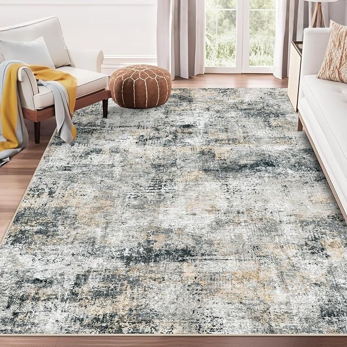 5x7 Area Rugs for Living Room Abstract Washable Black Grey Brown Rug | With Anti-Slip Backing，Non-Shedding，Stain-Resistant，Soft Modern Large Carpet for Bedroom Dining Room Farmhouse Nursery