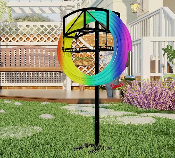 Fire Beauty Garden Hose Holder with Storage Basket,Heavy-Duty,80+lb Capacity,Rust-Proof Stainless Steel,Holds 150ft Hose