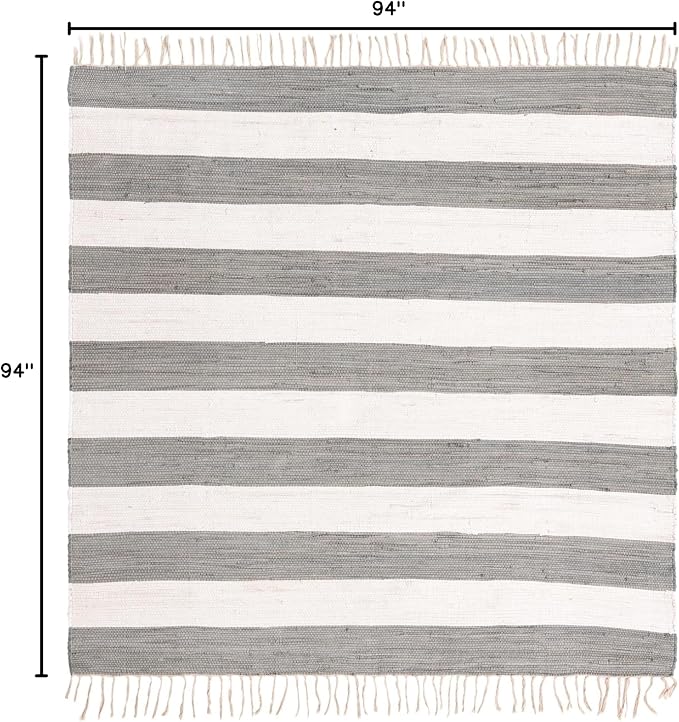 Unique Loom Chindi Rag Collection Area Rug - Striped (7' 10" Square, Gray/ Ivory)