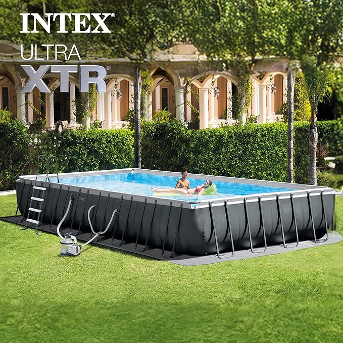 INTEX Ultra XTR 32ft x 16ft x 52in Above Ground Swimming Pool Set Bundle | 26373EH - 2800 GPH Sand Filter Pump, Ladder, Pool Cover & Ground Cloth with Maintenance Cleaning Kit (2-Pack) Included